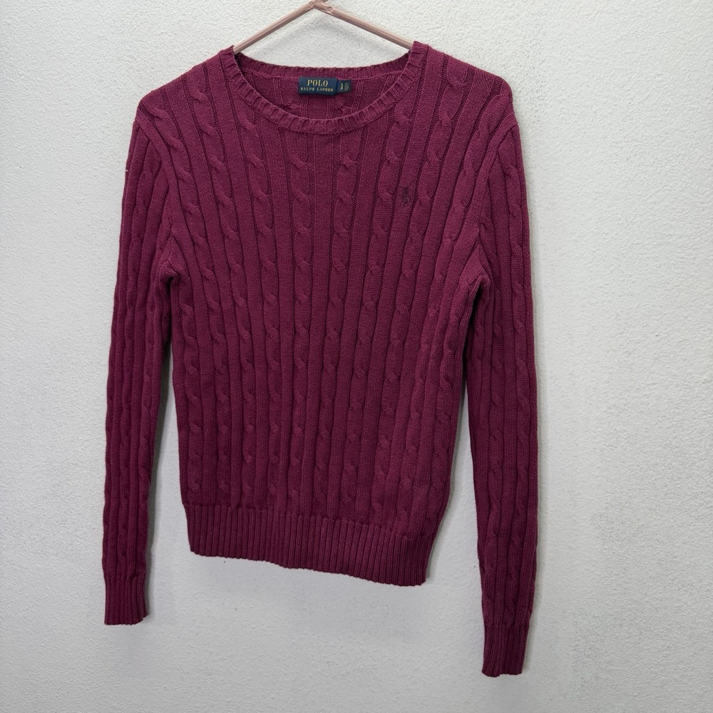 Lauren Ralph Lauren Sweater Womens S Berry Wine Cable Knit Chunky Crewneck Prep
